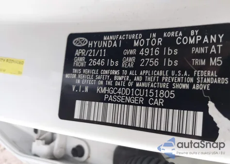 2012 Hyundai Genesis 3.8 z USA, uszkodzony, nr VIN KMHGC4DD1CU151805